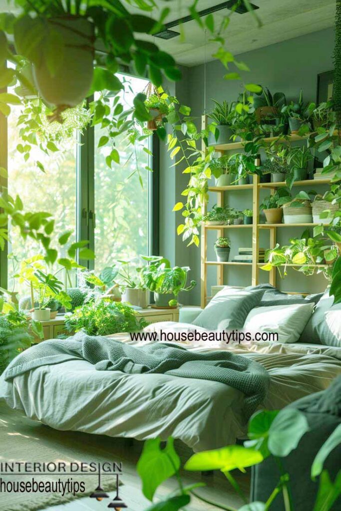 tropical green bedroom design ( dark green moody bedroom   )