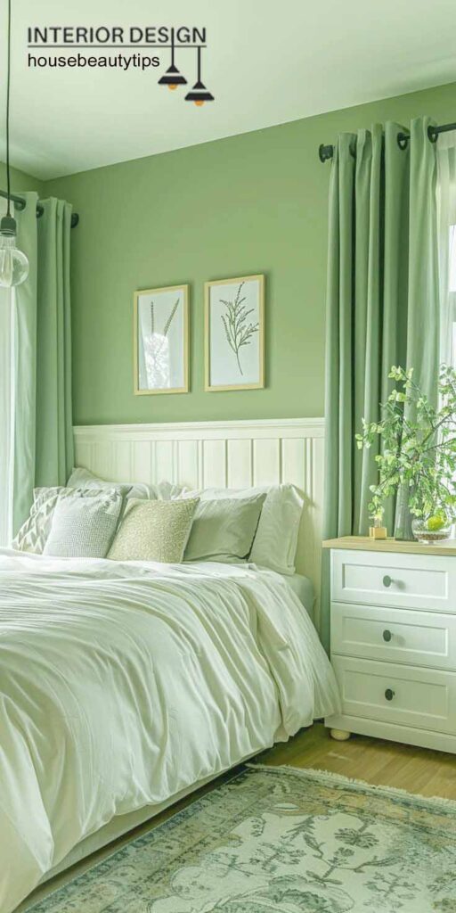 sage green bedroom (  dark green accent wall bedroom) 